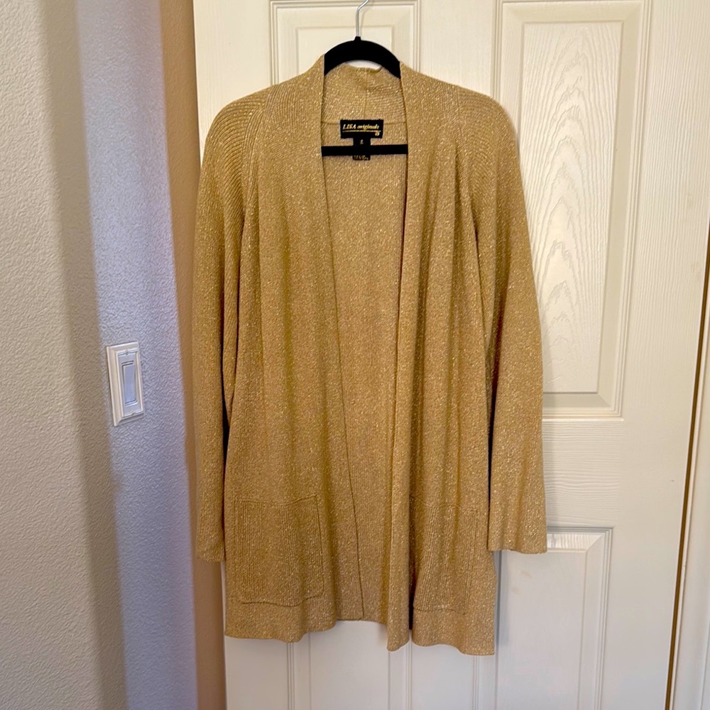 Women’s sparkling gold long cardigan sweater